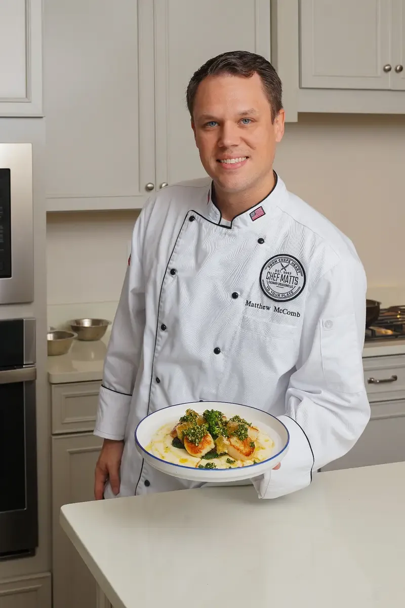 Chef Matt McComb preparing an in-home private dinner in South Jersey